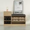 Basicwise Wooden Entryway Shoe Storage Bench with Cushion, Oak view 2