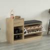Basicwise Wooden Entryway Shoe Storage Bench with Cushion, Oak view 4