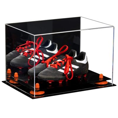 Better Display Cases Acrylic Kids Shoes Display Case - Medium Rectangle Box with Mirror Case, Orange Risers and Black Base 12" x 8.25" x 8" (A004, V41)