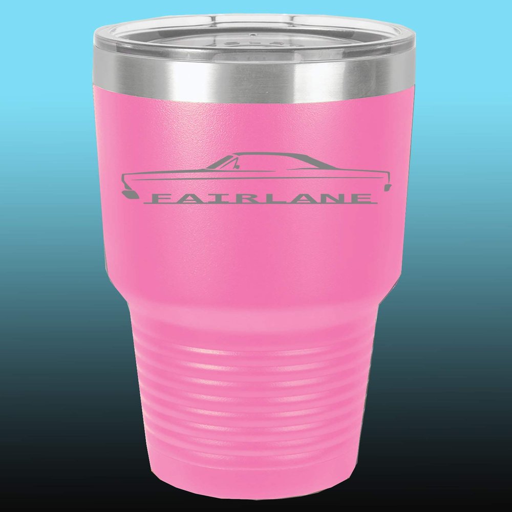1966 1967 Ford Fairlane Hardtop 30oz Stainless Steel Tumbler w/Clear Lid pink