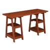 Convenience Concepts Designs2Go Double Trestle Desk with Shelves, Cherry view 1