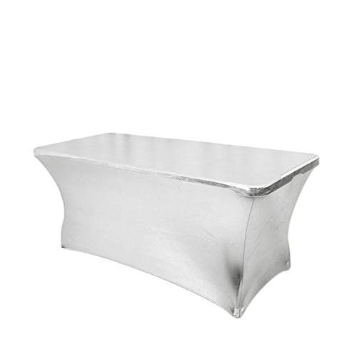 6FT Metallic Rectangular Stretch Spandex Table Cover (Silver, Case of 12)