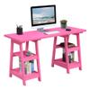 Convenience Concepts Designs2Go Double Trestle Desk with Shelves, Pink view 4