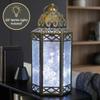 12" White Gold Metal Moroccan Decorative Candle Lantern with LED Twinkle Fairy Lights & Remote  Wedding Table Centerpieces, Indoor Home Decor, Outdoor Patio & Porch, Large view 2