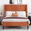 Allewie Full Size Platform Bed Frame with Upholstered Headboard, Modern Deluxe Wingback, Wood Slat Support, Mattress Foundation, Burnt Orange view 1