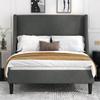Allewie Platform Bed Frame Full Size with Upholstered Headboard  Modern Deluxe Wingback Design, Wood Slat Support, Light Grey view 3