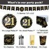 21st Birthday Party Supplies Set-16 Guests-Black And Gold Disposable Tableware kit, 21 Years Birthday Decorations, Include Paper Plates, 12oz Cups Napkins Banners Tablecloth Straws Cutlery view 2