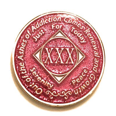 30 Year NA Bling Medallion - Pink, Sparkle, Glitter, Chip, Coin, Token