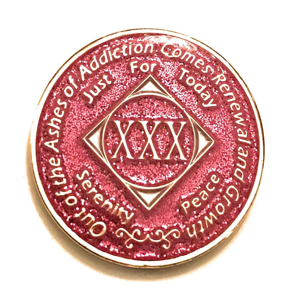 30 Year NA Bling Medallion - Pink, Sparkle, Glitter, Chip, Coin, Token
