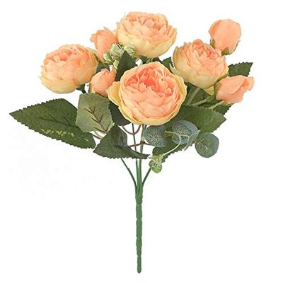 Artificial and Dried Flower 30cm Rose Silk Bouquet 5 Heads Korean Style Peony Artificial Wedding Decorative Fake Flowers for Home Party Indoor Decoration - ( Color: 04 Yollew )