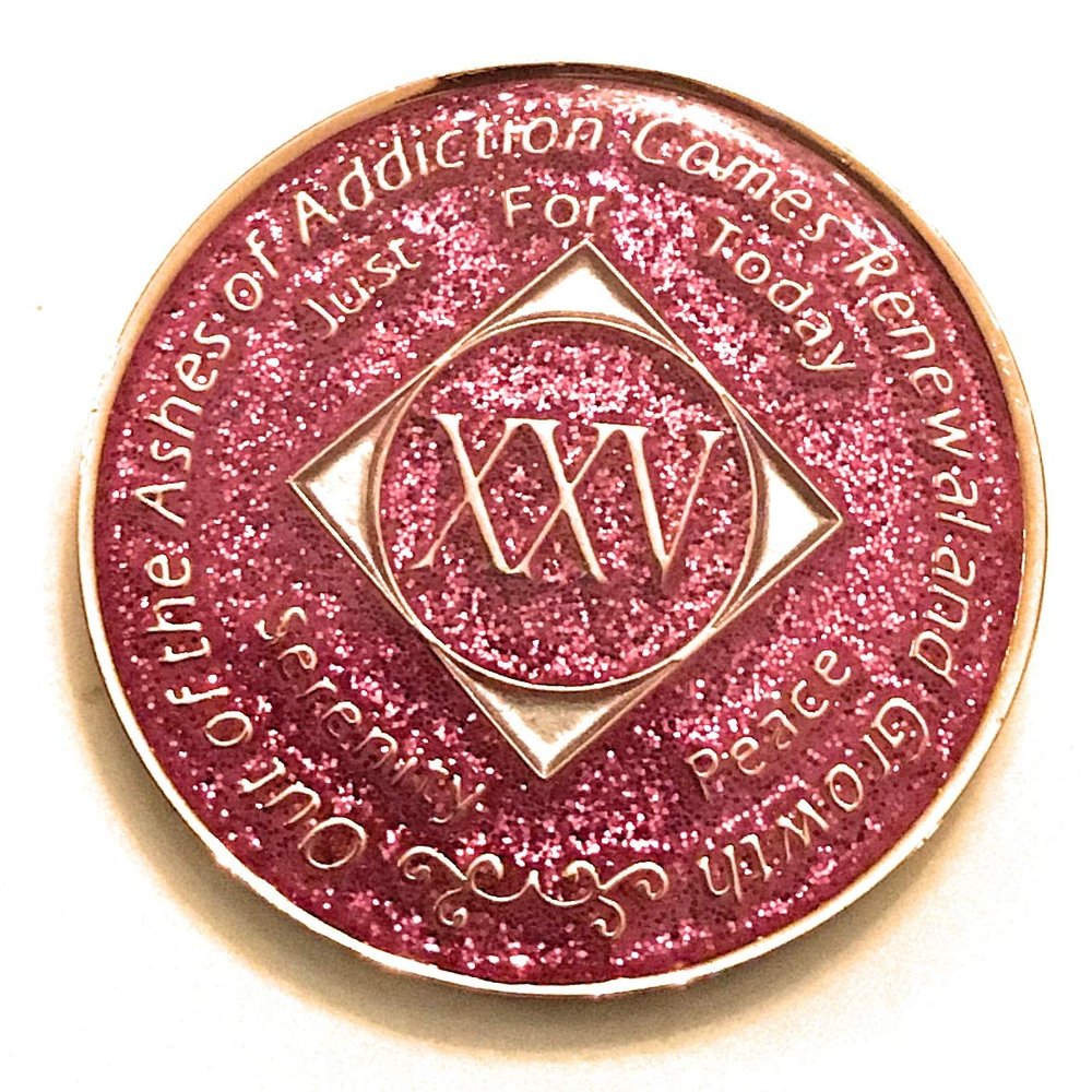 25 Year NA Bling Medallion - Pink, Sparkle, Glitter, Chip, Coin, Token