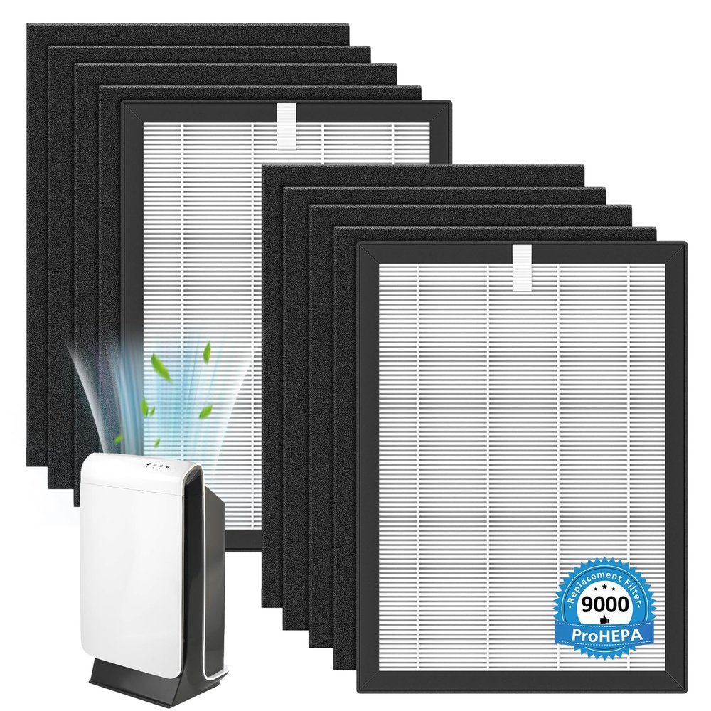 ProHEPA 9000 Replacement Filter Compatible with VEVA 9000 Air Puri-fiers, 2 Pack HEPA Replacement Filters & 8 Activated Carbon Pre-Filters