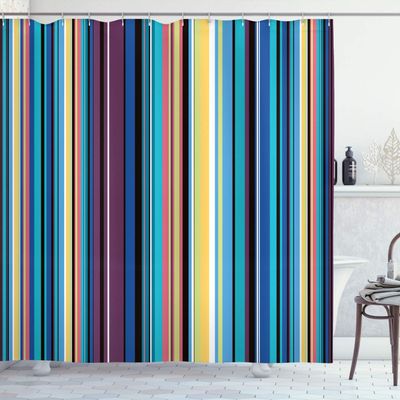 Ambesonne Abstract Shower Curtain, Barcode Lines Like Stripes Vertical Pattern Funky Modern Tile Illustration, Cloth Fabric Bathroom Decor Set with Hooks, 84" Long Extra, Eggplant Mustard