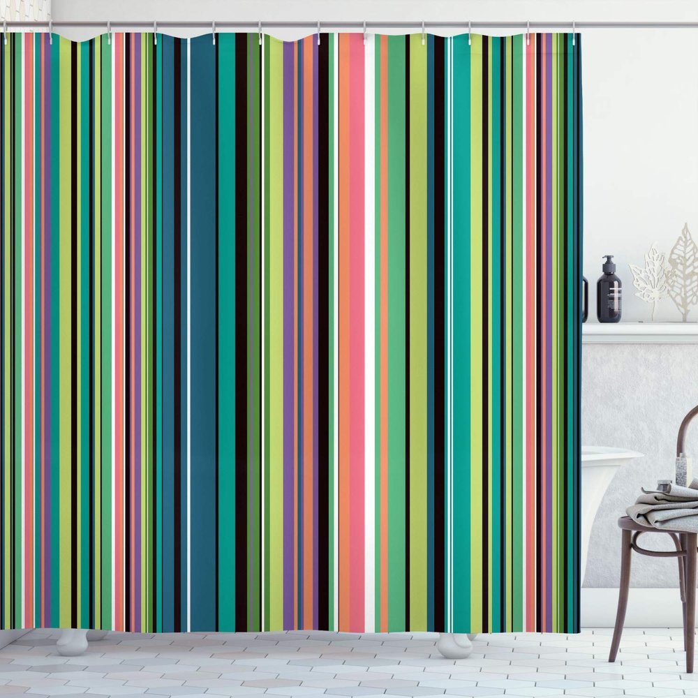 Ambesonne Abstract Shower Curtain, Barcode Lines Like Stripes Vertical Pattern Funky Modern Tile Illustration, Cloth Fabric Bathroom Decor Set with Hooks, 84" Long Extra, Pale Green