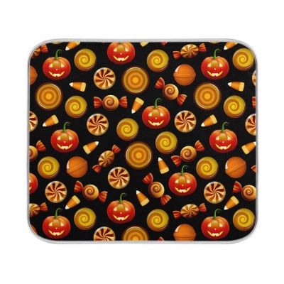 ZzWwR Halloween Sweets Candy Corn Pumpkin Absorbent Dish Drying Mat,16 x 18 Inch Microfiber Kitchen Countertop Table Protector Multi-Purpose Counter Rack Sink Drainer Pad