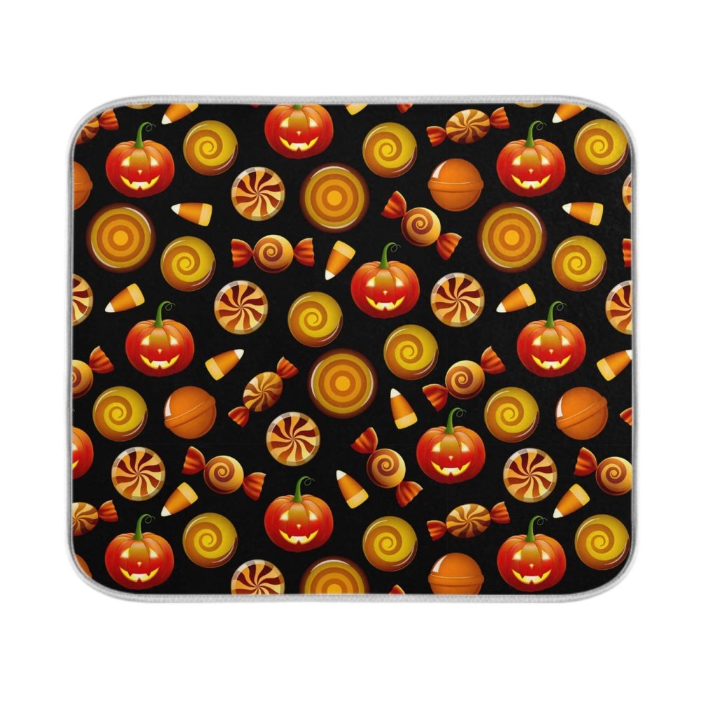 ZzWwR Halloween Sweets Candy Corn Pumpkin Absorbent Dish Drying Mat,16 x 18 Inch Microfiber Kitchen Countertop Table Protector Multi-Purpose Counter Rack Sink Drainer Pad