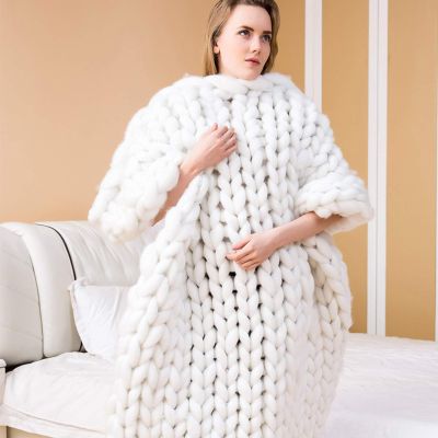 Daoyuan Chunky Knitted Blankets-Warm Thick Blankets Huge Chenille Pet Beds Chairs Sofas Yoga Mats Yarn Modern Bedding Bedroom Decor Oversized Throw Baby Blanket