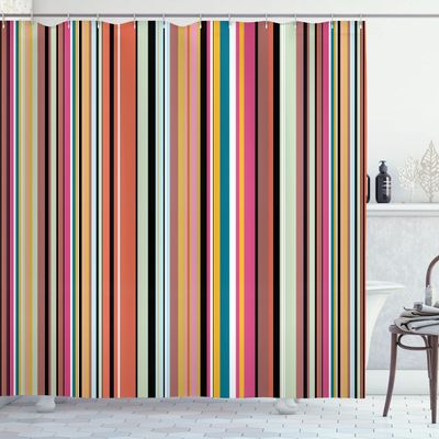 Ambesonne Abstract Shower Curtain, Barcode Lines Like Stripes Vertical Pattern Funky Modern Tile Illustration, Cloth Fabric Bathroom Decor Set with Hooks, 69" W x 84" L, Burnt Sienna