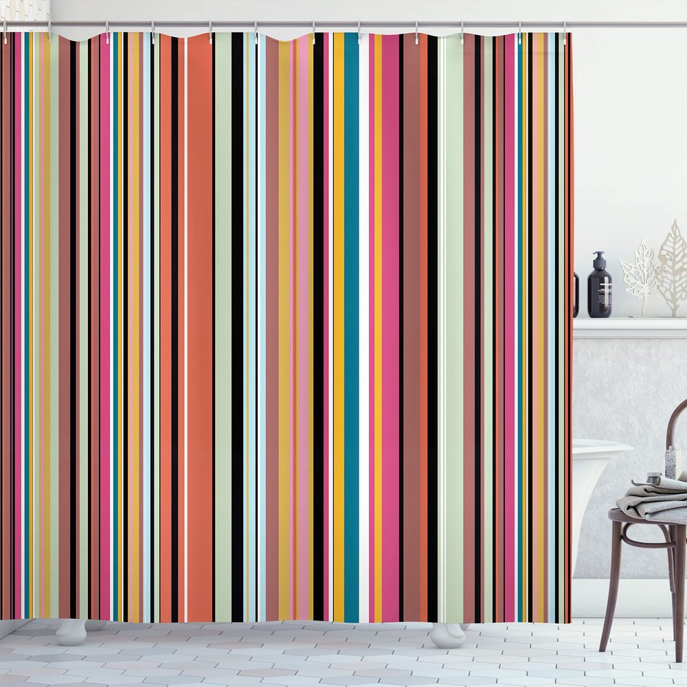Ambesonne Abstract Shower Curtain, Barcode Lines Like Stripes Vertical Pattern Funky Modern Tile Illustration, Cloth Fabric Bathroom Decor Set with Hooks, 69" W x 84" L, Burnt Sienna
