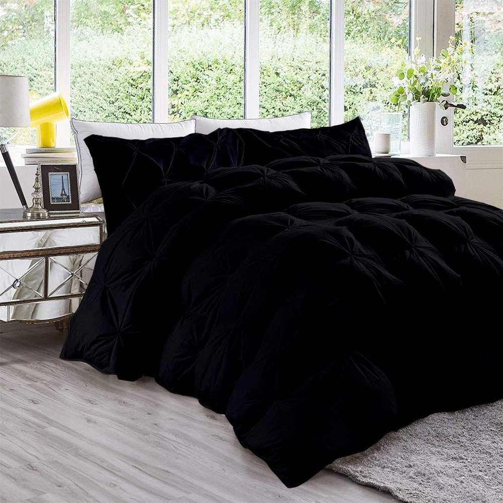 All Season Goose Down 1 PC Pinch Pleated Comforter 100% Natural Cotton Fill Power 500 GSM Medium Warm Ultra Soft Cloud Fluffy, Long Lasting Twin XL Size | Black Pinch Pleated Comforter