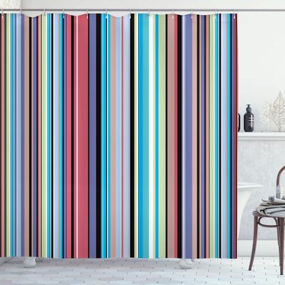 Ambesonne Abstract Shower Curtain, Barcode Lines Like Stripes Vertical Pattern Funky Modern Tile Illustration, Cloth Fabric Bathroom Decor Set with Hooks, 69" W x 70" L, Sky Blue