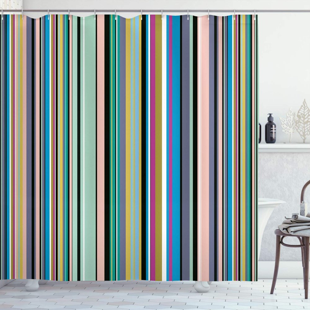 Ambesonne Abstract Shower Curtain, Barcode Lines Like Stripes Vertical Pattern Funky Modern Tile Illustration, Cloth Fabric Bathroom Decor Set with Hooks, 84" Long Extra, Khaki Rose