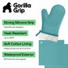 GORILLA GRIP BPA-Free Soft Silicone Oven Mitts and Pot Holders Sets, Heat Resistant Waterproof Cooking Gloves, Thick Cotton Lining, Flexible Gripping for Baking Grilling, Kitchen Trivets, Turquoise view 2