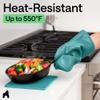 GORILLA GRIP BPA-Free Soft Silicone Oven Mitts and Pot Holders Sets, Heat Resistant Waterproof Cooking Gloves, Thick Cotton Lining, Flexible Gripping for Baking Grilling, Kitchen Trivets, Turquoise view 4