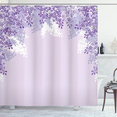 Ambesonne Flower Shower Curtain, Framing Lilac Flowers in Blossom Vernal Season Soothing Color Shades Artwork, Cloth Fabric Bathroom Decor Set with Hooks, 69" W x 84" L, Blue Violet