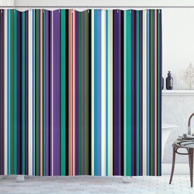 Ambesonne Abstract Shower Curtain, Barcode Lines Like Stripes Vertical Pattern Funky Modern Tile Illustration, Cloth Fabric Bathroom Decor Set with Hooks, 69" W x 84" L, Sea Green