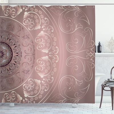 Ambesonne Mandala Shower Curtain, Vintage Cosmos Oriental Breeze Pattern Swirled Floral Leaves Art, Cloth Fabric Bathroom Decor Set with Hooks, 69" W x 75" L, Pale Mauve