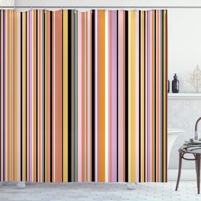 Ambesonne Abstract Shower Curtain, Barcode Lines Like Stripes Vertical Pattern Funky Modern Tile Illustration, Cloth Fabric Bathroom Decor Set with Hooks, 84" Long Extra, Pale Rust