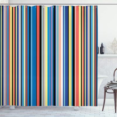 Ambesonne Abstract Shower Curtain, Barcode Lines Like Stripes Vertical Pattern Funky Modern Tile Illustration, Cloth Fabric Bathroom Decor Set with Hooks, 84" Long Extra, Violet Blue