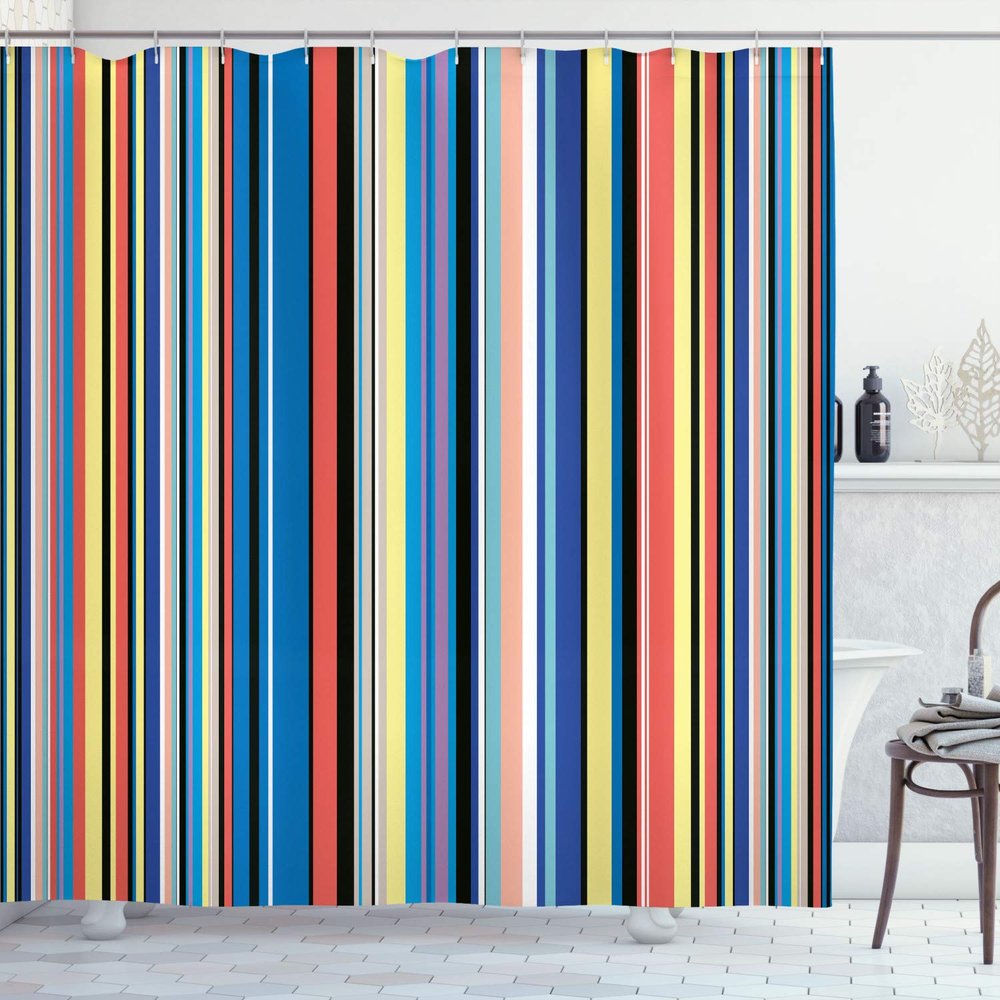 Ambesonne Abstract Shower Curtain, Barcode Lines Like Stripes Vertical Pattern Funky Modern Tile Illustration, Cloth Fabric Bathroom Decor Set with Hooks, 84" Long Extra, Violet Blue