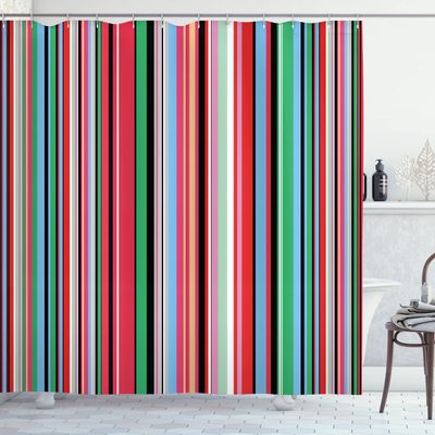 Ambesonne Abstract Shower Curtain, Barcode Lines Like Stripes Vertical Pattern Funky Modern Tile Illustration, Cloth Fabric Bathroom Decor Set with Hooks, 69" W x 84" L, Dark Coral