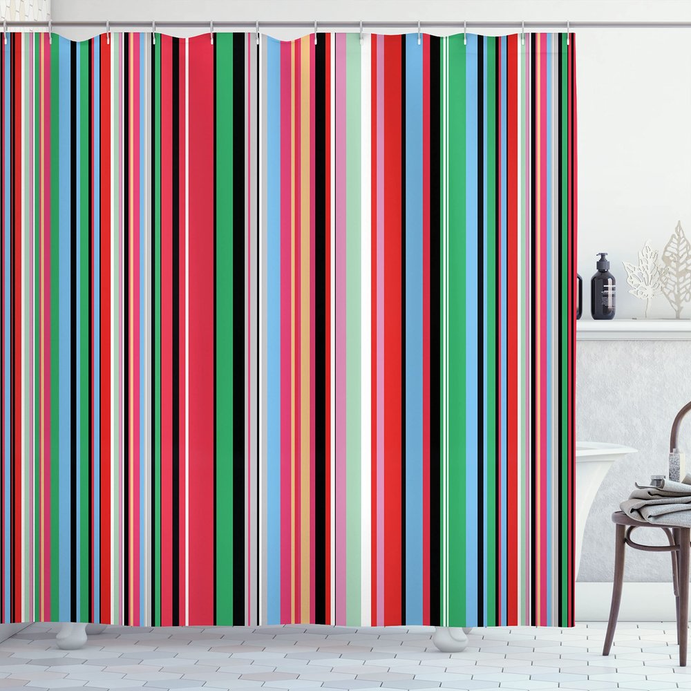 Ambesonne Abstract Shower Curtain, Barcode Lines Like Stripes Vertical Pattern Funky Modern Tile Illustration, Cloth Fabric Bathroom Decor Set with Hooks, 69" W x 84" L, Dark Coral