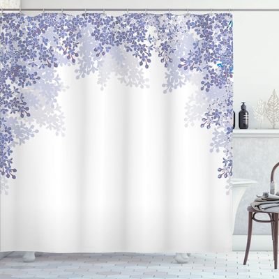 Ambesonne Flower Shower Curtain, Framing Lilac Flowers in Blossom Vernal Season Soothing Color Shades Artwork, Cloth Fabric Bathroom Decor Set with Hooks, 69" W x 75" L, White Lavender