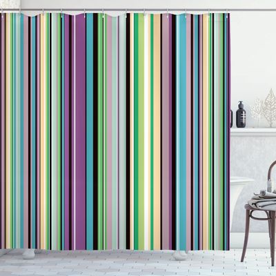 Ambesonne Abstract Shower Curtain, Barcode Lines Like Stripes Vertical Pattern Funky Modern Tile Illustration, Cloth Fabric Bathroom Decor Set with Hooks, 69" W x 84" L, Almond Green