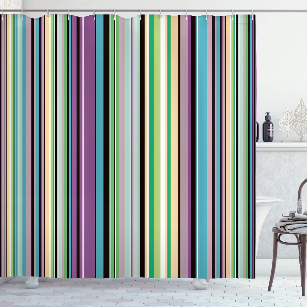 Ambesonne Abstract Shower Curtain, Barcode Lines Like Stripes Vertical Pattern Funky Modern Tile Illustration, Cloth Fabric Bathroom Decor Set with Hooks, 69" W x 84" L, Almond Green