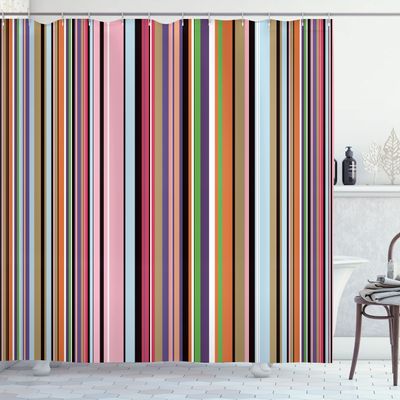 Ambesonne Abstract Shower Curtain, Barcode Lines Like Stripes Vertical Pattern Funky Modern Tile Illustration, Cloth Fabric Bathroom Decor Set with Hooks, 69" W x 84" L, Pink Pink