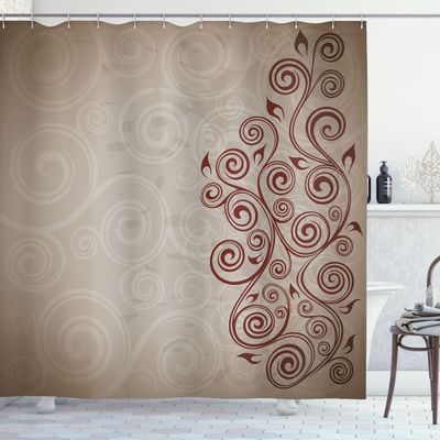 Ambesonne Ornamental Shower Curtain, Floral Swirls Ivy Image Ombre Details Grunge Backdrop Flower Illustration, Cloth Fabric Bathroom Decor Set with Hooks, 69" W x 75" L, Taupe Redbrown