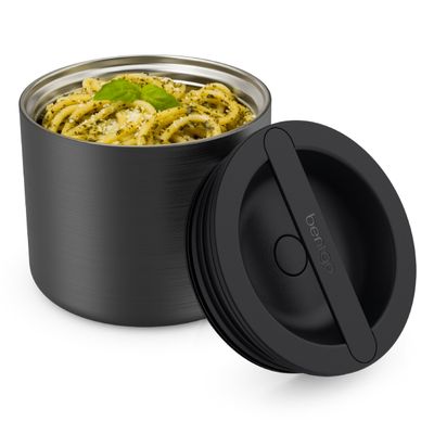 Bentgo Stainless Insulated Food Container - 2.4 Cups (19 oz), Triple-Layer Insulation, Vacuum Seal, Leak-Proof, Built-In Handle, Wide Opening, Premium Stainless Steel, for Cool/Warm Foods (Black)