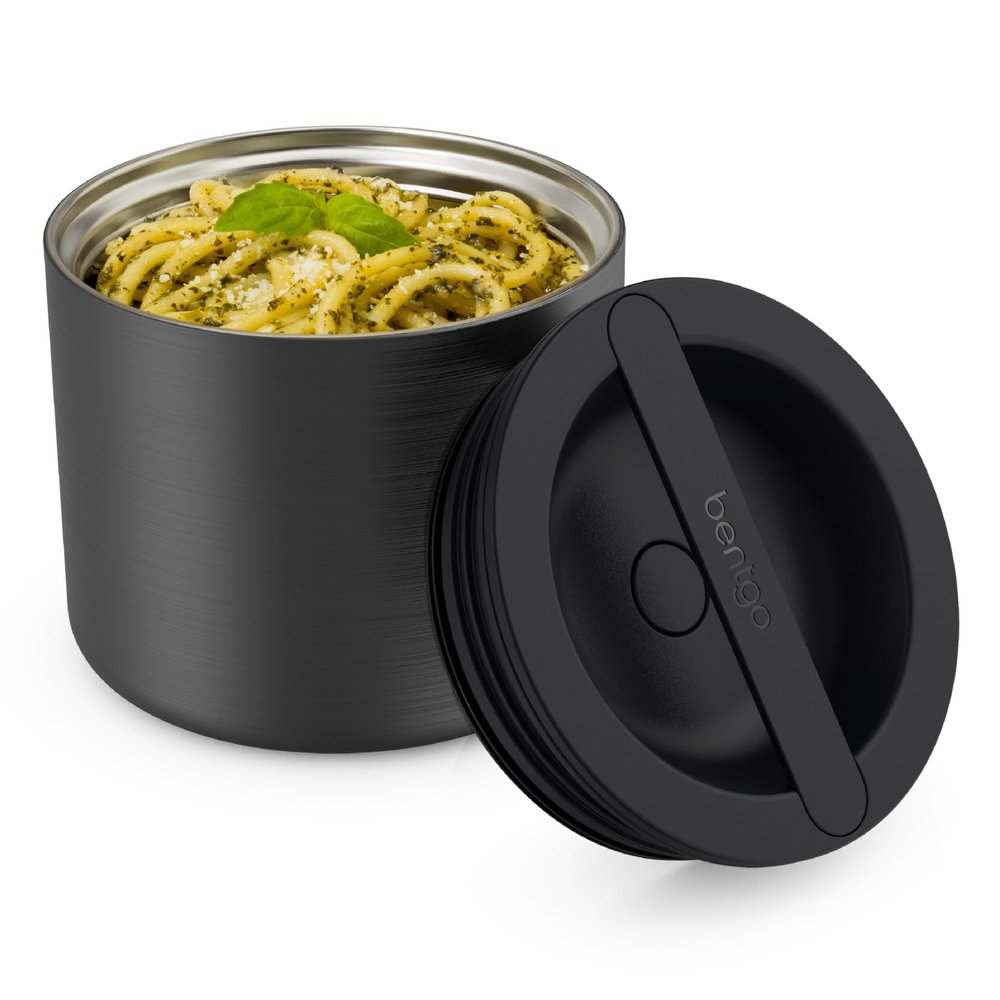 Bentgo Stainless Insulated Food Container - 2.4 Cups (19 oz), Triple-Layer Insulation, Vacuum Seal, Leak-Proof, Built-In Handle, Wide Opening, Premium Stainless Steel, for Cool/Warm Foods (Black)