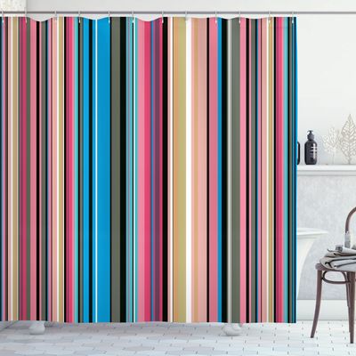 Ambesonne Abstract Shower Curtain, Barcode Lines Like Stripes Vertical Pattern Funky Modern Tile Illustration, Cloth Fabric Bathroom Decor Set with Hooks, 69" W x 70" L, Camel Aqua
