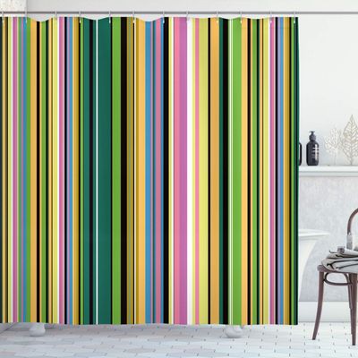 Ambesonne Abstract Shower Curtain, Barcode Lines Like Stripes Vertical Pattern Funky Modern Tile Illustration, Cloth Fabric Bathroom Decor Set with Hooks, 84" Long Extra, Jade Green