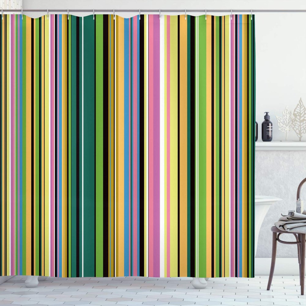 Ambesonne Abstract Shower Curtain, Barcode Lines Like Stripes Vertical Pattern Funky Modern Tile Illustration, Cloth Fabric Bathroom Decor Set with Hooks, 84" Long Extra, Jade Green