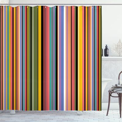 Ambesonne Abstract Shower Curtain, Barcode Lines Like Stripes Vertical Pattern Funky Modern Tile Illustration, Cloth Fabric Bathroom Decor Set with Hooks, 69" W x 75" L, Pale Olive
