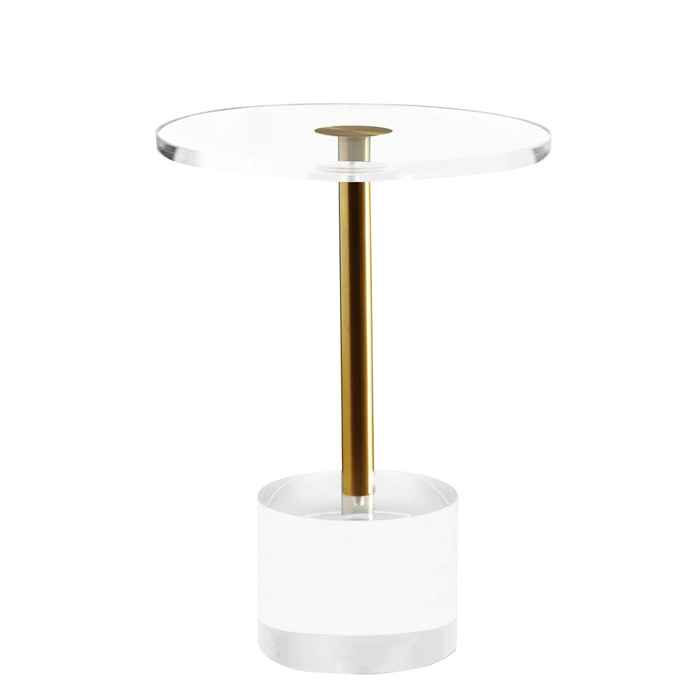 Artmaze Clear Acrylic End Table,Side Table,Brushed Brass Metal,Round,for Office, Living Room and Bedroom,Easy Assembly,12x12 inch21.3 inch high