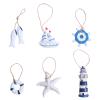 6pcs Small Nautical Hanging Decorations Miniatures Mediterranean Sailboat Fish Wheel Anchor Lighthouse Ornament Coastal Wall Decorations view 1