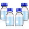 Patelai 4 Pieces Glass Round Media Storage Glass Bottles Borosilicate Media Bottles with GL45 Blue Screw Cap for Lab Water Reagent Liquids(250 ml) view 1